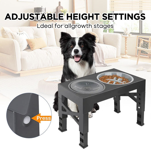 Elevated Dog Bowls of 4 Height Adjustable, Slow Feeder Dog Bowls (Black)